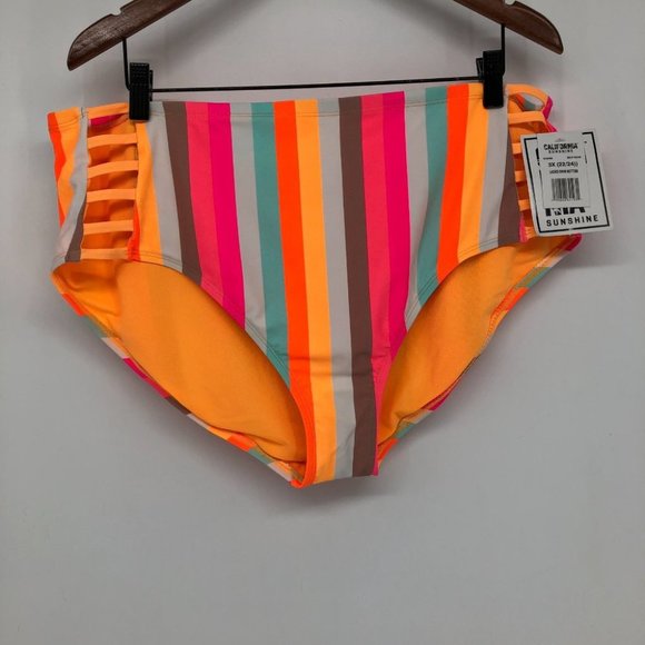 NWT California Dunshine Orange multi colorblock striped plus size Bikini Set 3X - Picture 4 of 14